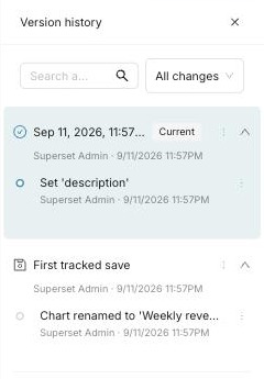 The version history panel, showing the current version and an earlier save, each expanded to its change descriptions